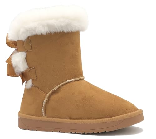 REDVOLUTION New Kids Classic Snow Boots Faux Fur Midcalf Outdoor Boots (Big Kid) (450 camel, numeric_3)