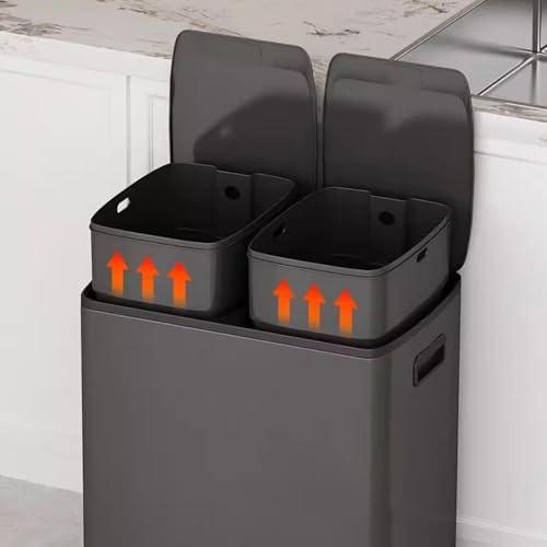 Cubo de basura rectangular 40 litros con doble compartimento 2 compartimentos 20 acero dorado 6