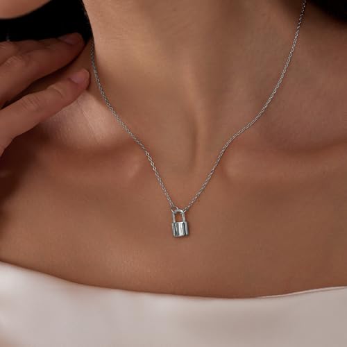 Gold/Silver Lock Pendant Necklaces for Women 925 Sterling Silver Padlock Chains Necklaces 14k Gold Plated Paperclip Chokers Necklace Jewelry Gifts for Women2