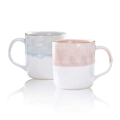 Coffee Mugs Set of 2 Tea Cup 12 Ounce Frosted Ceramic coffee mugs Blue&Red Couple cups Blue&Red Couple mugs Tea cups Tea mugs Easy to Hold Stylish Tex