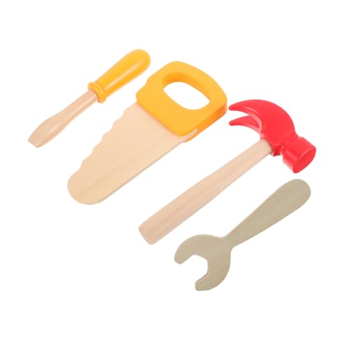 BESPORTBLE 4pcs Wooden Tool Realistic Hammer Saw Screwdriver Educational Mechanical for Role Playing Construction Games for Birthdays Learning