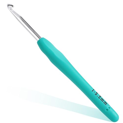 5.5mm Crochet Hook Ergonomic Crochet Hook Smooth and Extra Long Knitting Needles with Soft Rubber Ergonomic Handle and Aluminum Tip Perfect Beginner and Arthritic Crochet Hooks (5.5 mm)