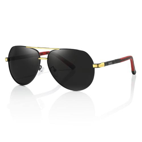 JOLLYNOVA Aviator Sunglasses Men Retro Polarized UV400 Spring Hinges TR90 Lightweight Premium Glasses (Gray Lens Red Frame)