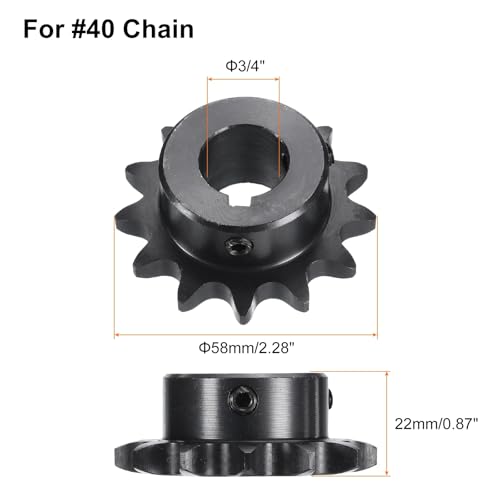 Image of uxcell #40 Chain Roller Sprocket B Type, 3 /4 inch Bore 13 Tooth Single Strand Chain Sprocket, Carbon Steel, Keyway with Set Screws
