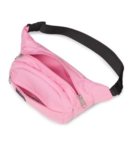 Image of JanSport Fifth Avenue Fanny Pack Crossbody Bags for Women, Men - Stylish, Durable Waist Bag with Adjustable Belt, Main Zippered Pocket, Quick Stash Pocket - Travel Essentials - Bubble Gum