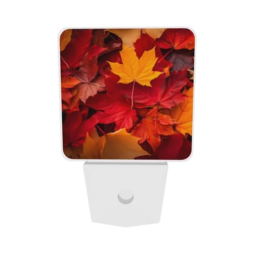 Image of Fall Maple Leaves Night Light Set of 2, Auto Sensor LED Dusk-to-Dawn Nightlights, Plug-in Sensor Lamp for Bedroom Bathroom Kitchen Hallway Stairs Decorative