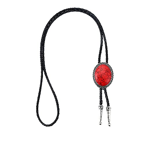 Image of Turquoise Agate Granite BOLO Tie for Men Women Leather Wedding Necklace Western Cowboy Necktie