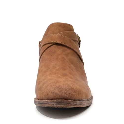 SelRoys Ankle Boots for Women Strap Chunky Stacked Low Heel Classic Pointed Toe Comfortable Side Zipper Booties US6-10.52