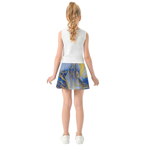 Joisal Girls' Shorts Athletic Skorts Kids Tennis Skirts Fun Cute Pleated Soft Blue Gold Marble Texture 3t4