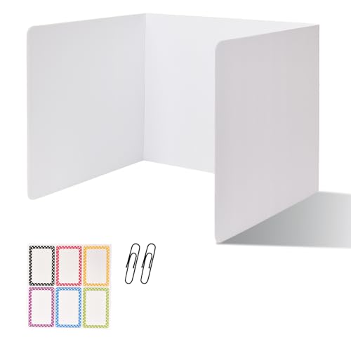 ZYINOZOC 2 Pack Desk Dividers for Students,3-Fold Privacy Screens,Testing Dividers for Classroom Waterproof,Plastic Easy Clean Privacy Shields for Student Includes Extra Labels