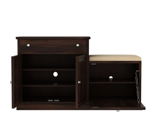 Image of The Attic Lewiston Shoerack, Shoe Storage Cabinet for Home, Shoe Rack with Seat & Door, Shoe Organizer, Shoe Rack for Home, Walnut Matte Finish