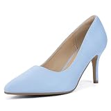 IDIFU Baby Blue High Heels Pumps Closed Toe Heels Women's Pumps Stiletto Pointed Toe Dress Shoes Wedding Prom Bridal Work Office Bride Trendy Dressy Comfortable Pumps Shoes(Blue Babysuede,7.5)