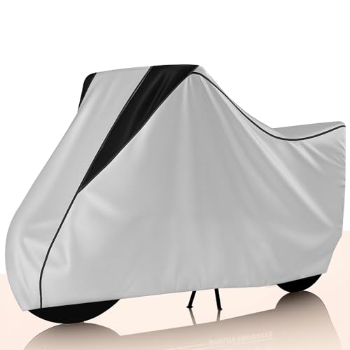 Puroma Waterproof Bike Body Cover Compatible for Bullet Dustproof Scratchproof - Motorcycle Cover for Two Wheeler, Outdoor Full Bike Cover with UV, Rain Protection Heavy Duty (Silver Top Black Kally)