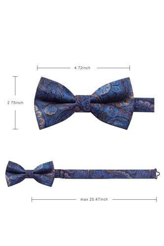 Image of HISDERN Bow Ties for Men Pre-Tied Bow Tie Floral Paisley Handkerchief Classic Formal Bowtie and Pocket Square Cufflinks Set