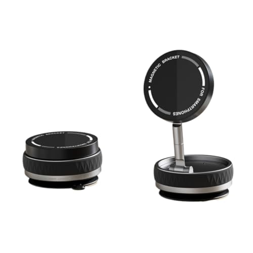 SEVENNI Universal Magnetic Phone Holder - Vacuum Suction & 360° Adjustable Zinc Alloy Stand, Collapsible Car/Desk Mount with Portable Design (128g Lightweight) (Black)