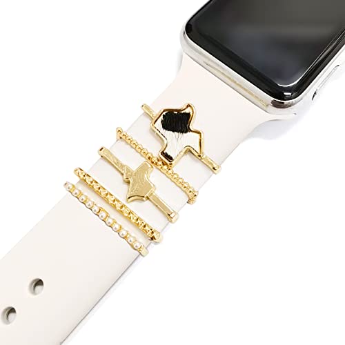 Image of 5Pcs Charms for Apple Watch band 41mm 45mm 40mm 44mm 38mm 42mm 46mm 49mm Women,Diamond+Metal Jewelry Decorative Ring For iWatch series 11 10 9 8 7 6 5 4 se 3 /2,Galaxy watch 7 /6 /5 /4,Strap Accessories
