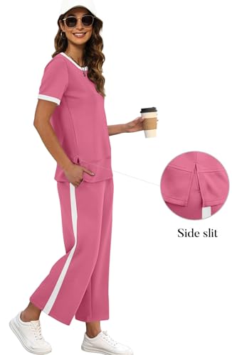 Image of XIEERDUO Women's Side Slit Lounge Sets 2026 Fashion 2 Piece Travel Outfits Cozy Loungewear Wide Leg Tracksuits S-3XL