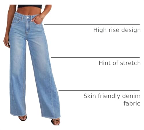 Image of PRETTYGARDEN Women's Wide Leg Jeans Raw Hem Denim Pants