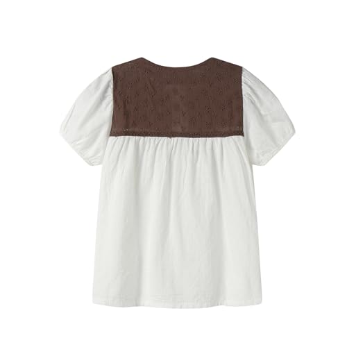 Mud Kingdom Girls Lace Top Cotton Short Sleeve Eyelet Blouse Shirt Ruffled Casual2