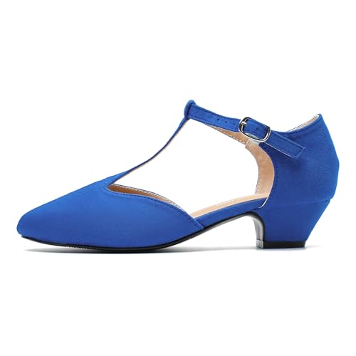 Image of MAIERNISI JESSI Women's T-Strap Mary Jane Pumps, Low Block Heel, Closed Toe, Buckle Ankle Strap