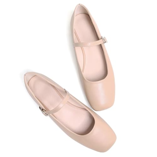 Image of LUXINYU Women's Slip on Flats,Classy Round Toe Solid Classic Mary Jane Ballet Dance Shoes Soft Comfortable PU Flat Shoes