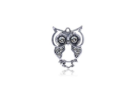 Large Eyes Owl Antique Silver-Plated Pendant with Clear Preciosa Czech