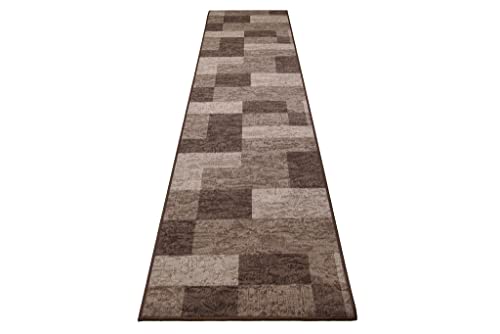 TAPISO Anti Rutsch Teppich Läufer rutschfest Brücke Meterware Modern Dunkelbraun Braun Viereck Geometrisch Design Flur Küche Wohnzimmer… – Ansicht 7