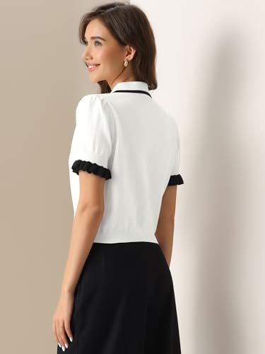 Image of Allegra K Women Short Sleeve Sweater Tops Summer Elegant Collared Work Shirts