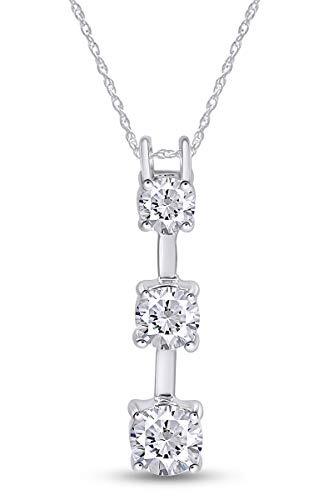 Past Present Future Three Stone Pendant Necklace, Round Cut Moissanite Or Cubic Zirconia Pendant Necklace for Women In 14K Gold Over Sterling Silver with 18