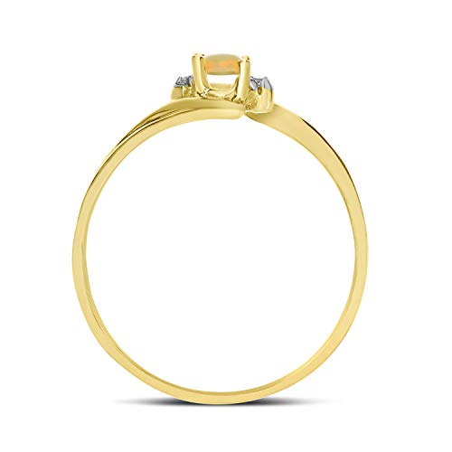 Direct-Jewelry 10K Yellow Gold Oval Opal And Diamond Ring (Size 7.5) #TOP5