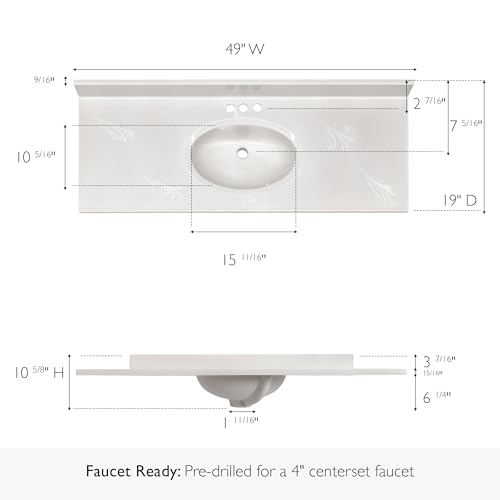 Image of Design House Cultured Marble Vanity Top, 49 in W x 19 in D, Integrated 4 in Centerset Oval Sink & Backsplash, Ivory Swirl, 586305