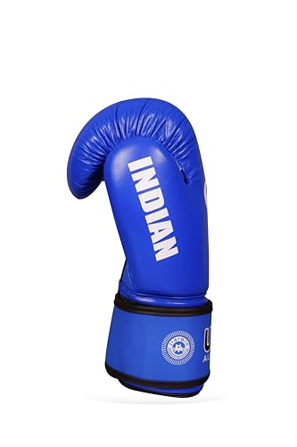 Image of Indian Amateur Boxing Gloves | Leather Gloves | Unisex Boxing Gloves (Blue, 8 OZ)