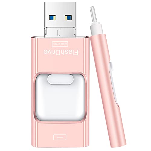 Flash Drive for iPhone 512GB, 4 in 1 USB Type C Memory Stick, Photo Stick External Storage Thumb Drive for iPhone iPad Android Computer, Rose Pink