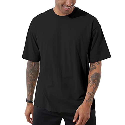 Men's Cotton Oversized T-Shirts Casual Loose Short Sleeve Crew Neck Basic Tops Solid Athletic Tee