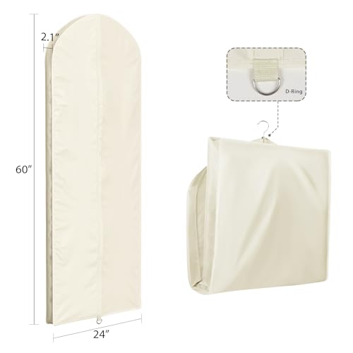 Image of Univivi Premium Breathable Oxford Dress Cover Garment Bag, 60 inch Garment Bag for Hanging Clothes, Closet Clothes Storage, Dress, Jacket, Suit & Coat Bag - Beige,2 Pack