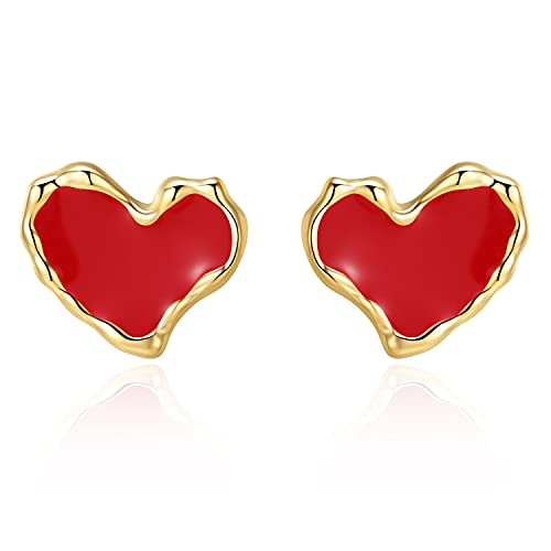 Viennois Tiny Red Heart Studs Earrings,Minimalist Red Love Heart Earrings For Women Girls Statement Jewelry Gifts #TOP14