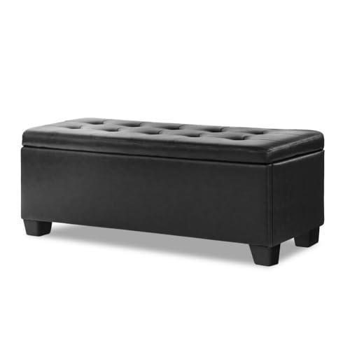 Artiss Tufted Storage Ottoman, Foot Rest Stool Bench Padded Seat Blanket Box Chest Bedroom Living Room Indoor, Black 97 x 41.5 x 35cm Faux Leather Open Lid Heavy Duty Large Store Space