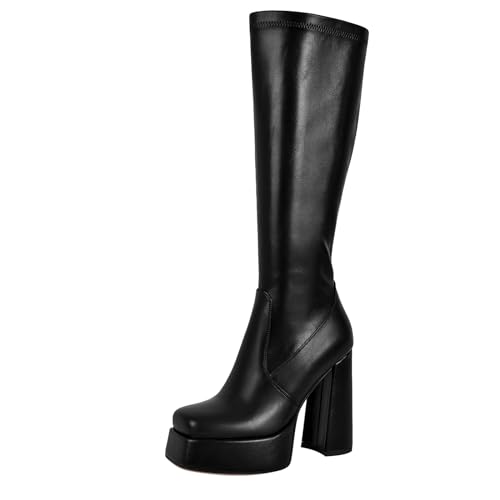 richealnini Women's Knee High Boots with Zippers Side Zip Up Platform Heeled Booties Block Heel2