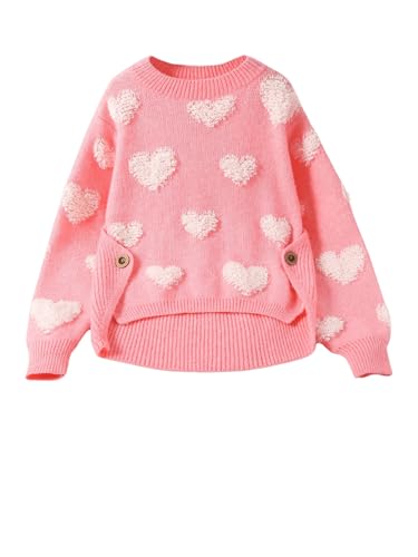 WDIRARA Girl's Heart Sweater Crewneck Button Asymmetrical Pullovers Cute Knit Top