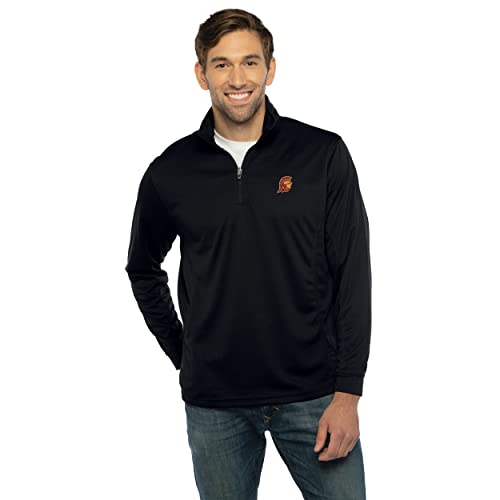 Vantage Apparel Collegiate Micro Mesh Performance Black 1/4 Zip Pullover, USC Trojans, Black, XX-Large
