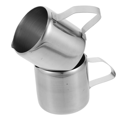 INOOMP 2個 ステンレス製ミルクピッチャー 手動液体ディスペンサー付き 携帯しやすい適容量ラテアート用ミルク泡立て器 家 オフィス カフ