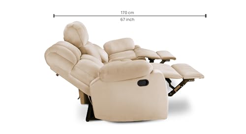 Image of Little NAP Helios Soft Suede Fabric Three Manual Standard Recliner | Padded 3 Seater Aaram Sofa | Relaxing Chair for Home Office Living Bed Room | Beige