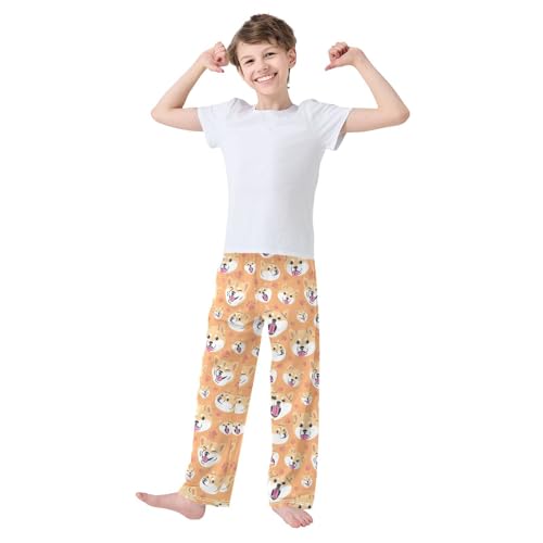 Corgi Dog Paw Print Boys Long Pants Soft Trousers Elastic Waist Kids Lounge Bottoms with Pockets S-XL2