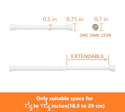 KXLIFE 2 Pack Small Spring Tension Curtain Rod 7.5 to 11.5 Inch, Thin Tension Rod No Drill for Window Cupboard Closet, White