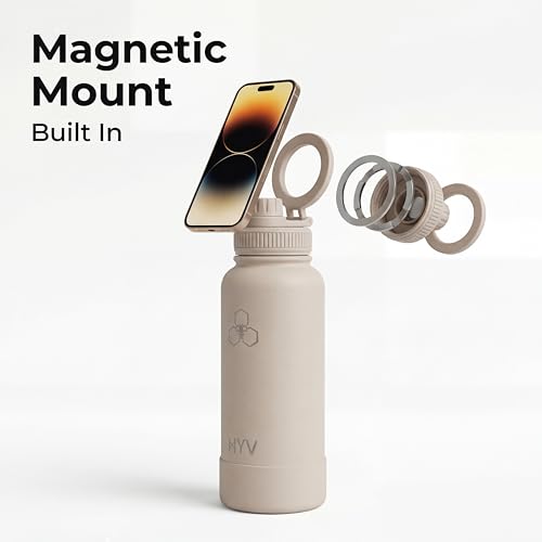 Image of HYV MagFlex Insulated Water Bottle 1 Litre | Tripod with Magnetic Lid | Stainless Steel Sipper Bottle for Adults & Kids | Hot & Cold Flask for Gym, Office, Travel | Leakproof | Electric Pink