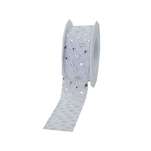 PRÄSENT - Canada Printed Organza Ribbon White 20-m-Roll 40 mm width, 40mm - 20m