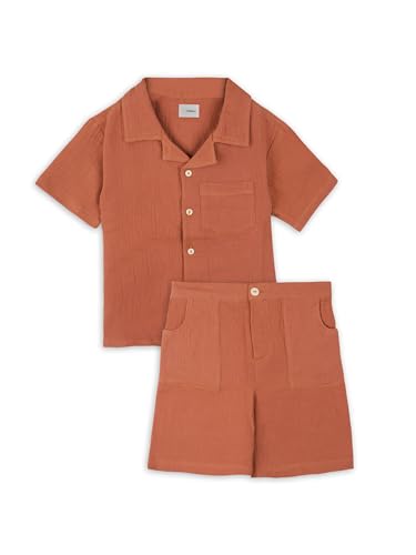 Image of Kidbea Organic Cotton Shirt & Pant Co-ord Set for Kids | Elegant & Comfortable Summer Wear | Stylish Half Sleeve Shirt with Bow & Comfy Shorts