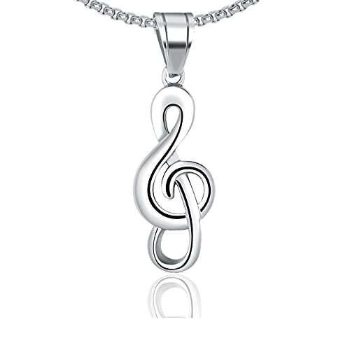 Fusamk Fashion Music Titanium Steel Note Symbol Pendant Charm Necklace(White)