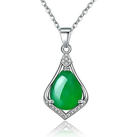 Fashion Simulated Green Agate Pendant Teardrop Necklace with Cubic Zirconia Birthstone Jewelry Mothers Day Gifts for Women ZY051 (green) Cover
