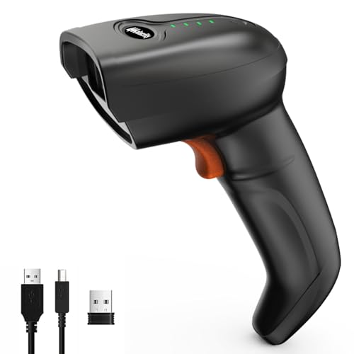 Alacrity 2.4GHz Wireless Laser Barcode Scanner,100 scans/sec,Compatible with Windows/Mac/Android/Linux,40 Hours Battery Life,Rechargeable,Supports All 1D Bar Codes